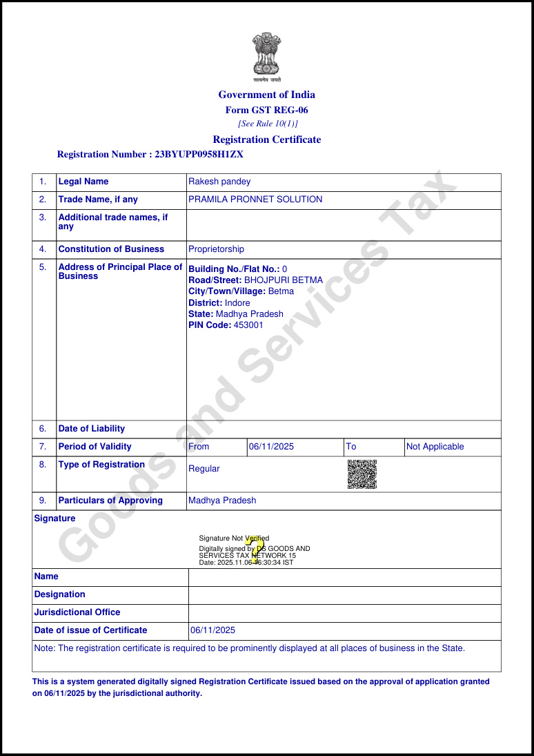 GST registration certificate